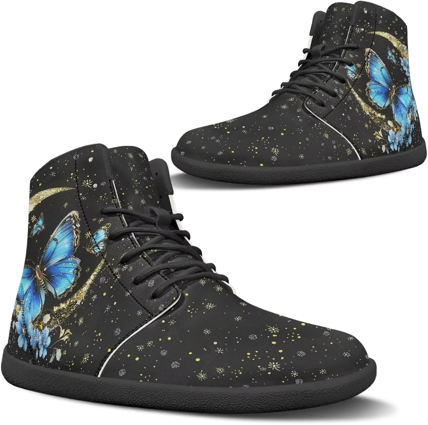 Doojoayie Gothic Barefoot Walking Shoes Women High Top Sneakers PU Leather Shoes