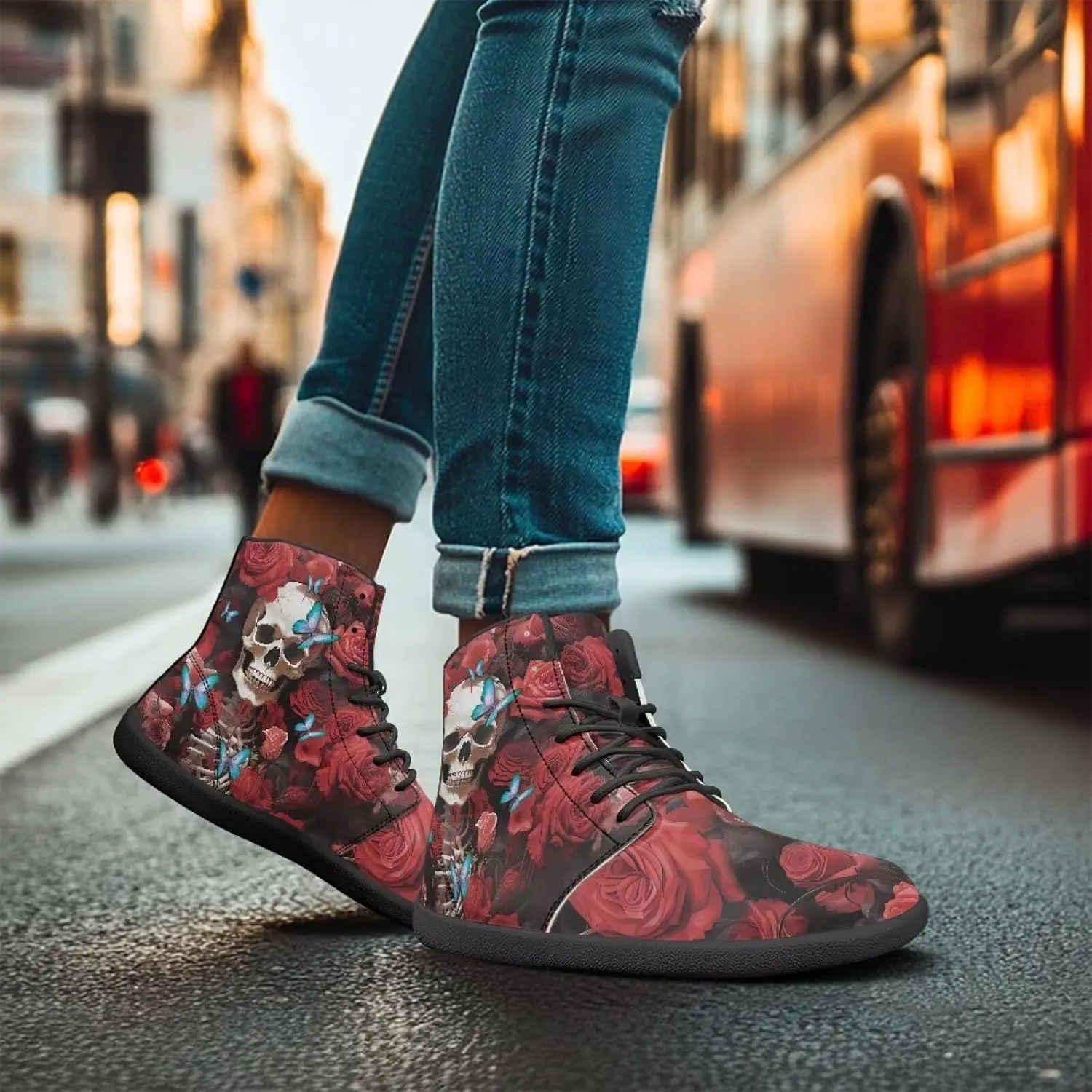 Doojoayie Gothic Barefoot Walking Shoes Women High Top Sneakers PU Leather Shoes