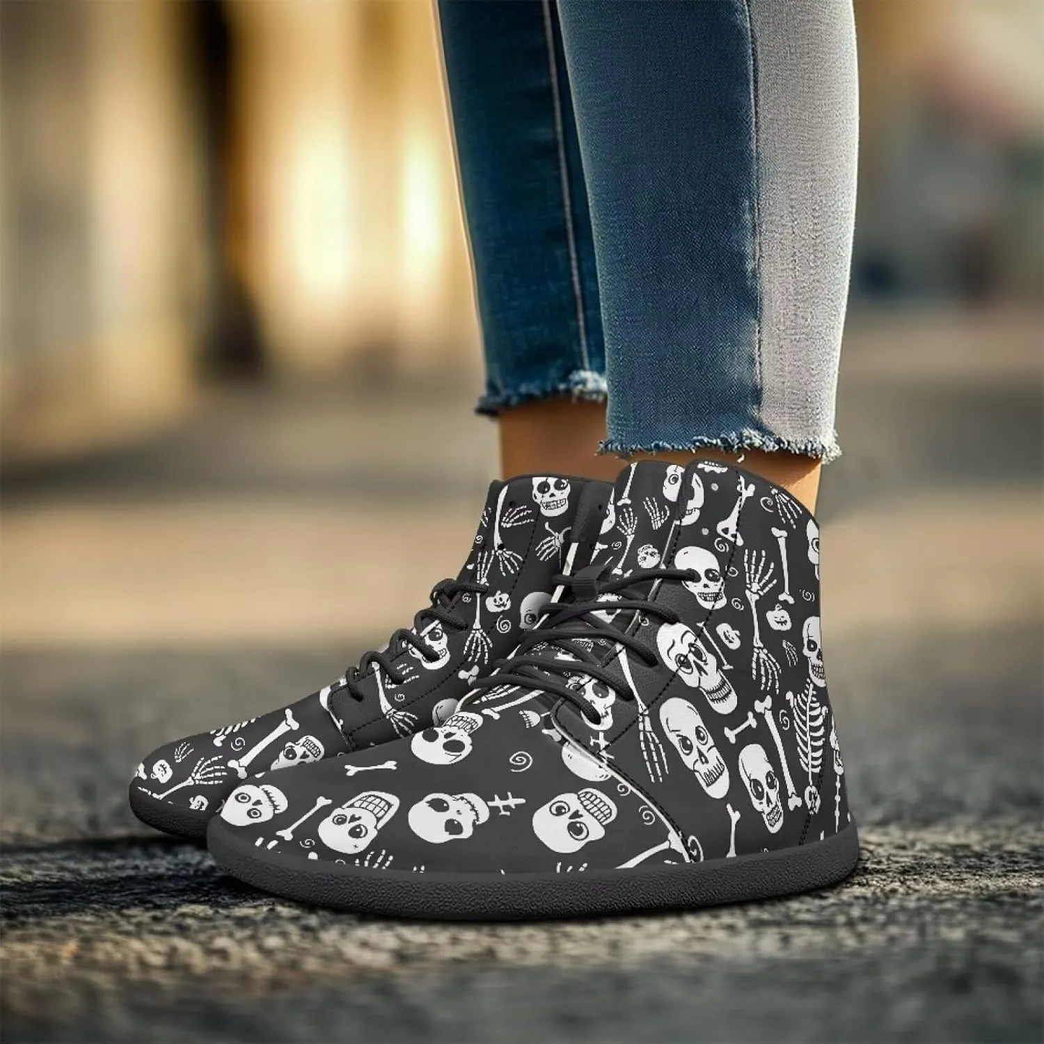 Doojoayie Gothic Barefoot Walking Shoes Women High Top Sneakers PU Leather Shoes