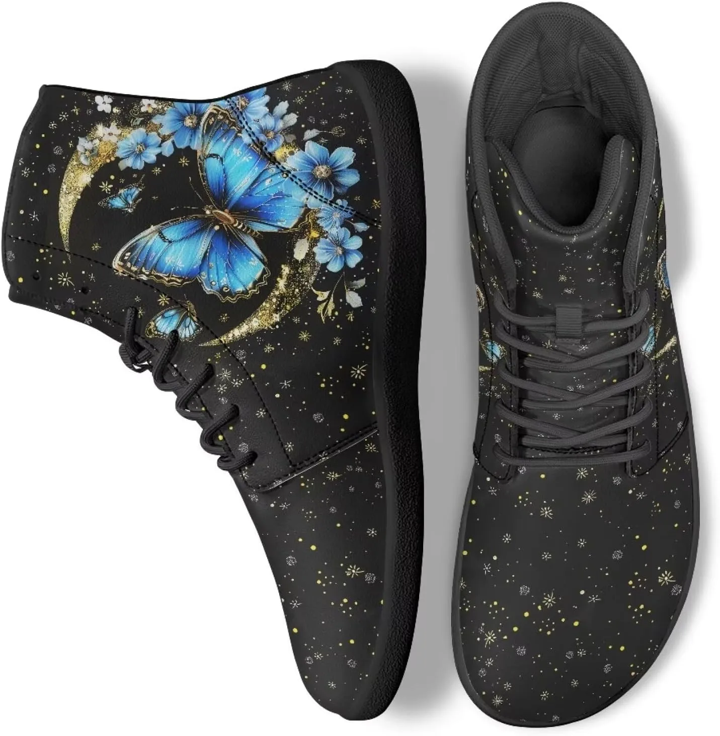 Doojoayie Gothic Barefoot Walking Shoes Women High Top Sneakers PU Leather Shoes