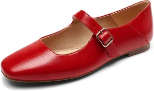 DREAM PAIRS Women's Flats Square Toe Mary Jane Flats Comfortable Casual Slip On Dress Shoes Ballet Flats with Buckle Strap Casual Work Office Mary Jane Shoes