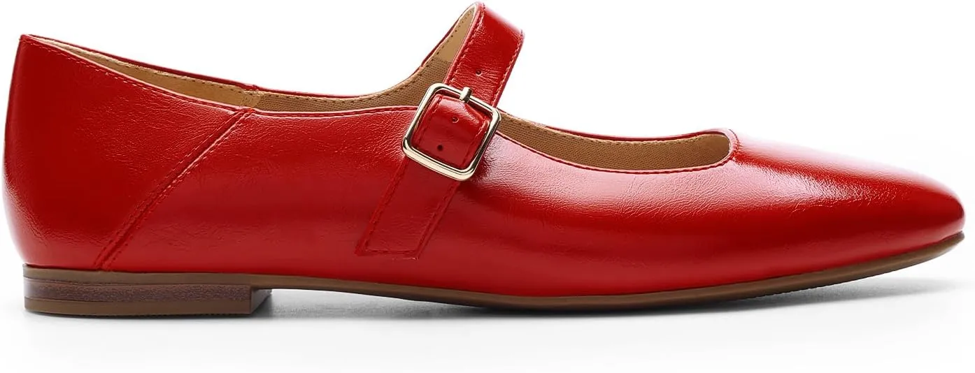 DREAM PAIRS Women's Flats Square Toe Mary Jane Flats Comfortable Casual Slip On Dress Shoes Ballet Flats with Buckle Strap Casual Work Office Mary Jane Shoes