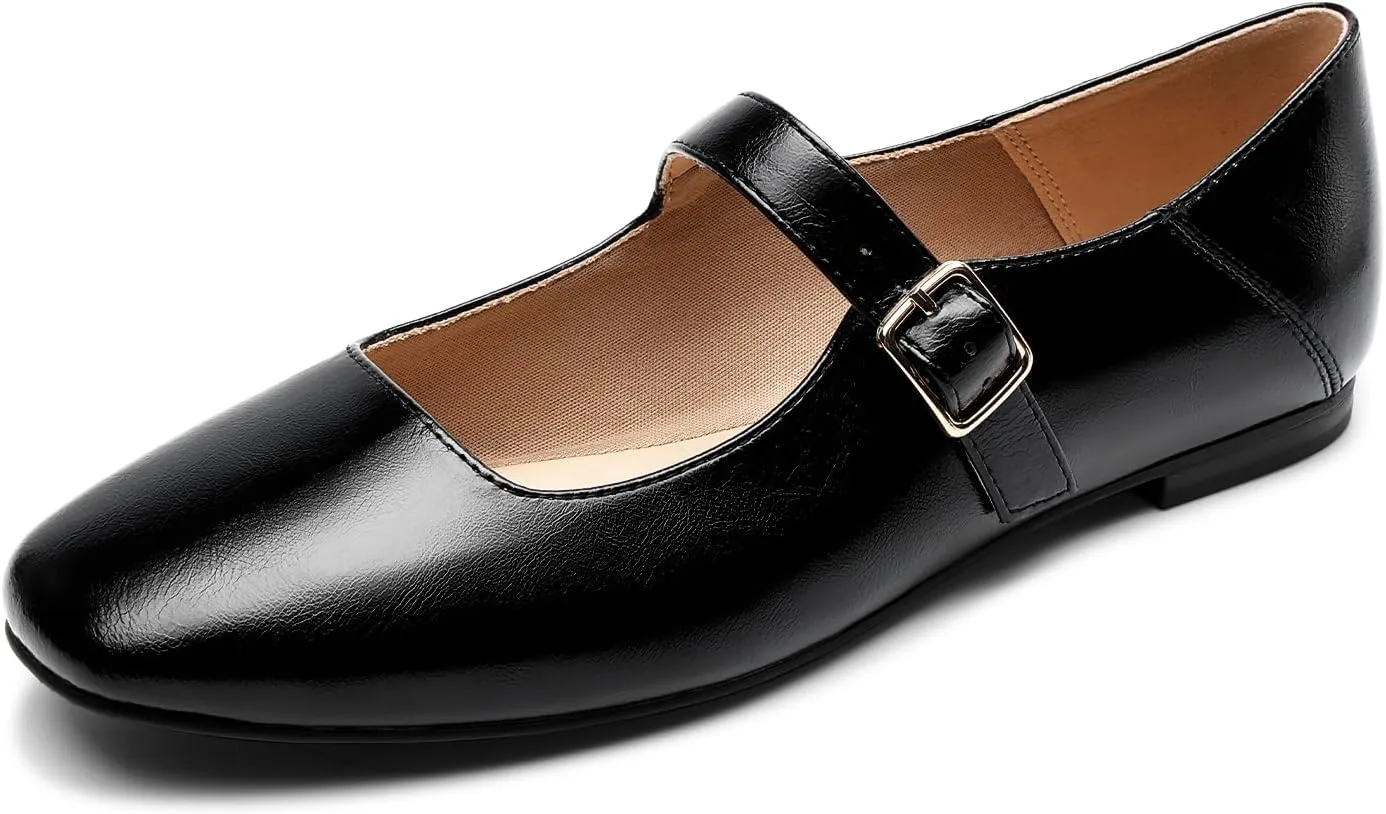 DREAM PAIRS Women's Silver Square Toe Mary Jane Flats: Comfortable Casual Slip On Dress Shoes with Buckle Strap for Women's Daily Wear