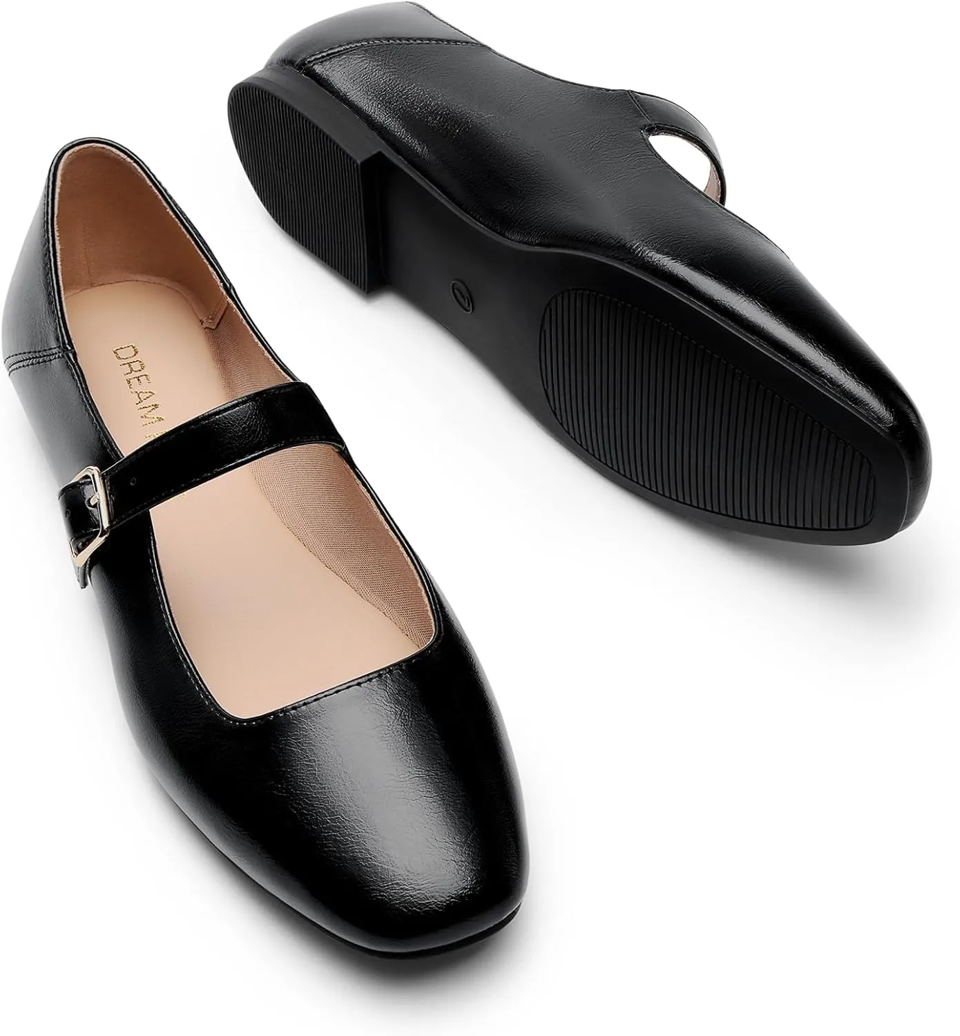 DREAM PAIRS Women's Silver Square Toe Mary Jane Flats: Comfortable Casual Slip On Dress Shoes with Buckle Strap for Women's Daily Wear