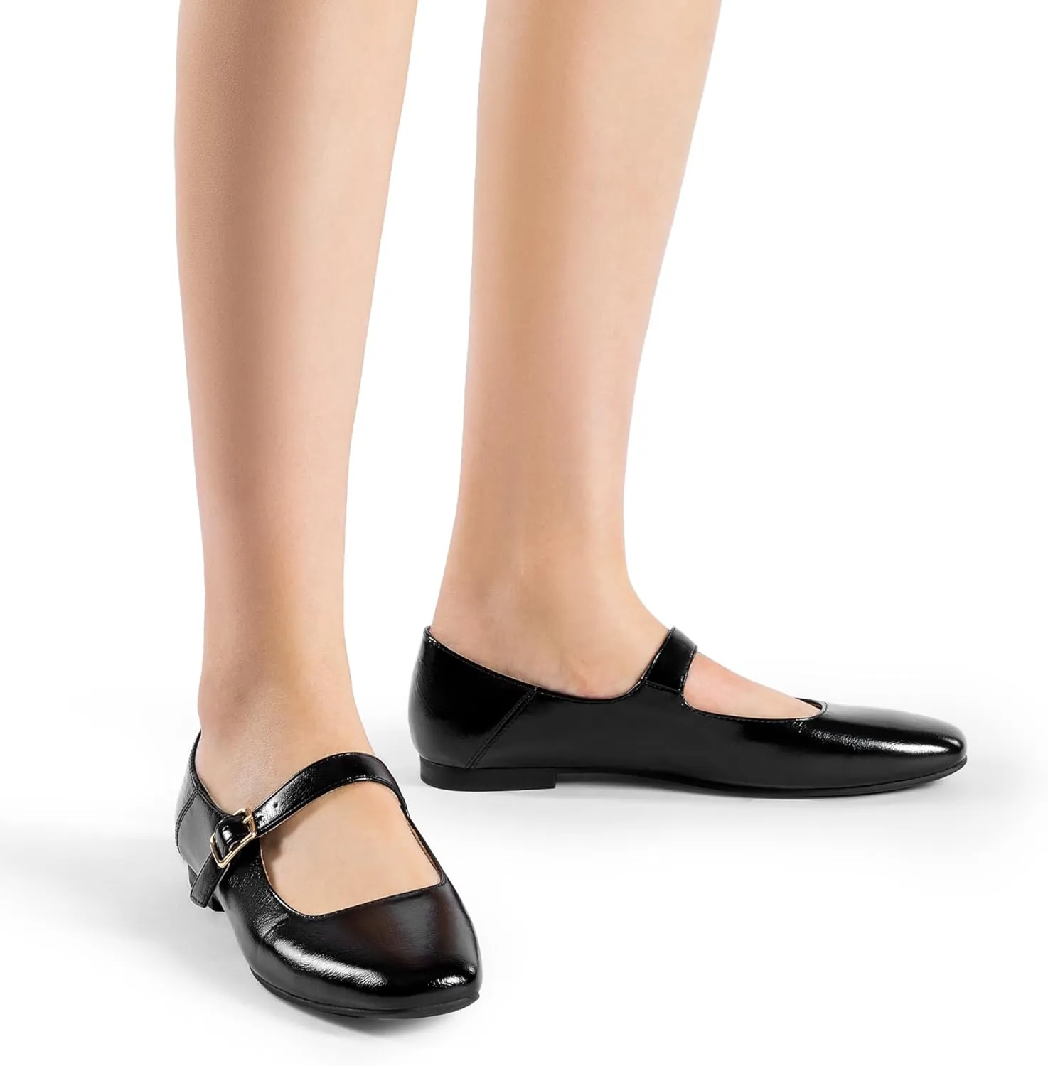 DREAM PAIRS Women's Silver Square Toe Mary Jane Flats: Comfortable Casual Slip On Dress Shoes with Buckle Strap for Women's Daily Wear