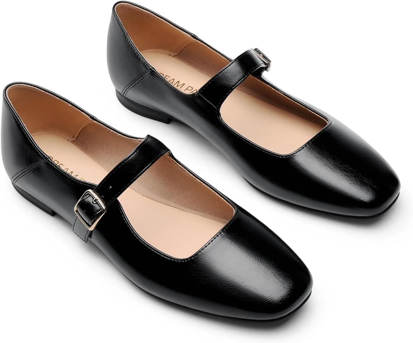 DREAM PAIRS Women's Silver Square Toe Mary Jane Flats: Comfortable Casual Slip On Dress Shoes with Buckle Strap for Women's Daily Wear