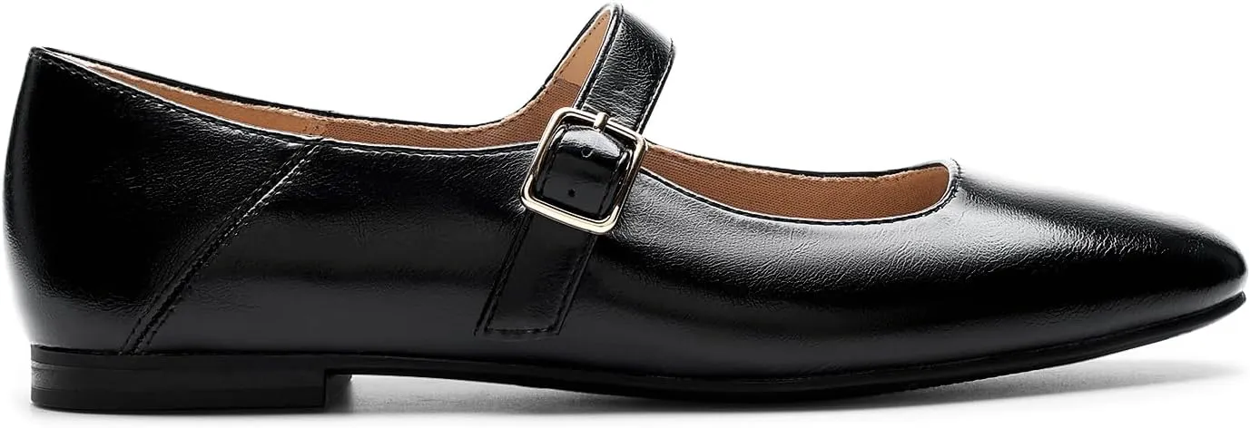 DREAM PAIRS Women's Silver Square Toe Mary Jane Flats: Comfortable Casual Slip On Dress Shoes with Buckle Strap for Women's Daily Wear