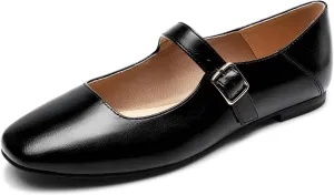 DREAM PAIRS Women's Silver Square Toe Mary Jane Flats: Comfortable Casual Slip On Dress Shoes with Buckle Strap for Women's Daily Wear