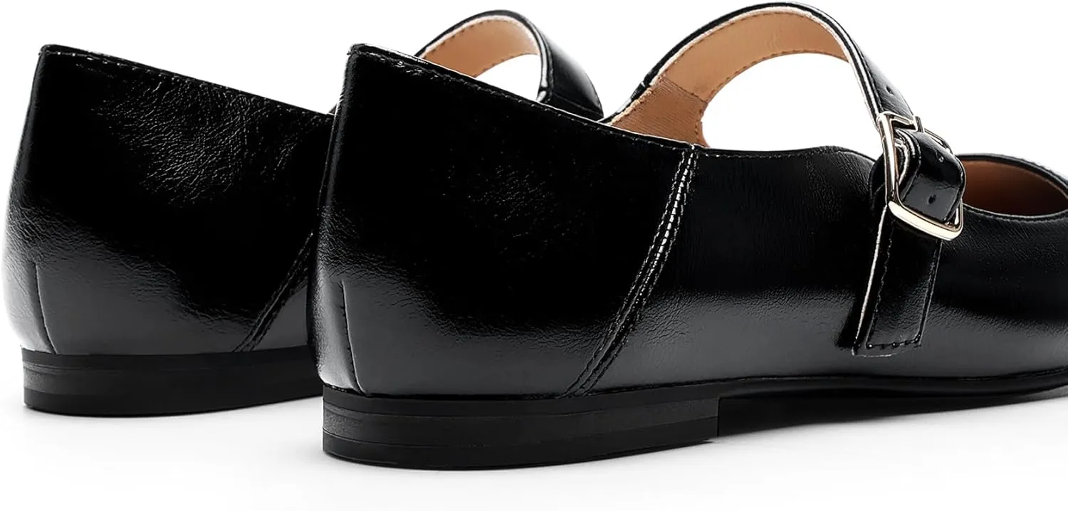 DREAM PAIRS Women's Silver Square Toe Mary Jane Flats: Comfortable Casual Slip On Dress Shoes with Buckle Strap for Women's Daily Wear