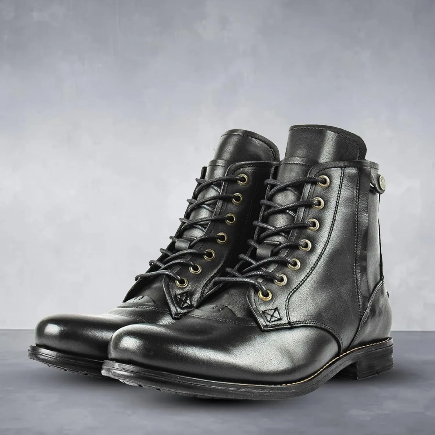Dress Oxfords Shoes for Men Lace Up Round Toe Leather Shoes Motorcycle Ankle Boots Breathable Water Proof Shoes