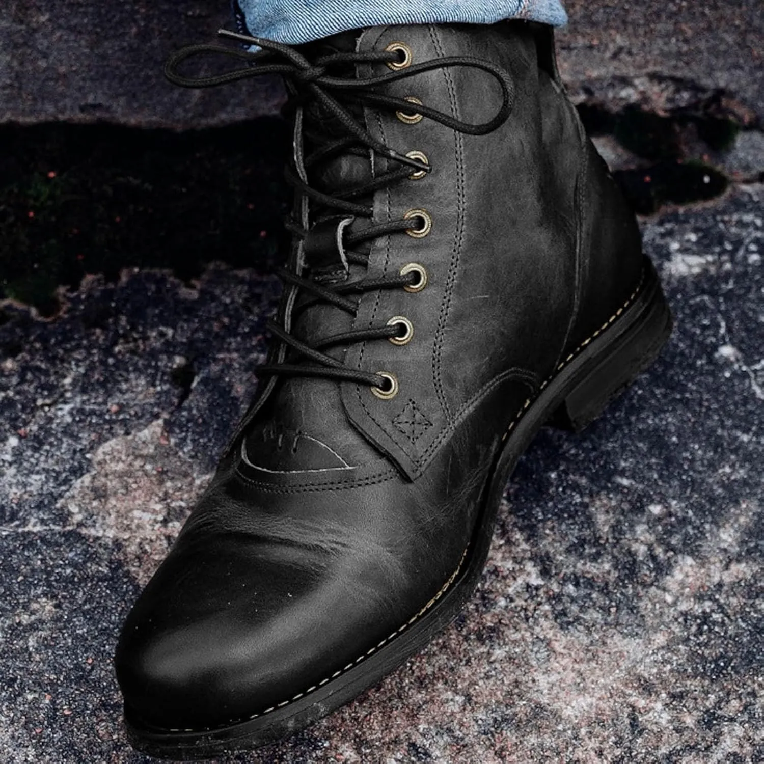 Dress Oxfords Shoes for Men Lace Up Round Toe Leather Shoes Motorcycle Ankle Boots Breathable Water Proof Shoes