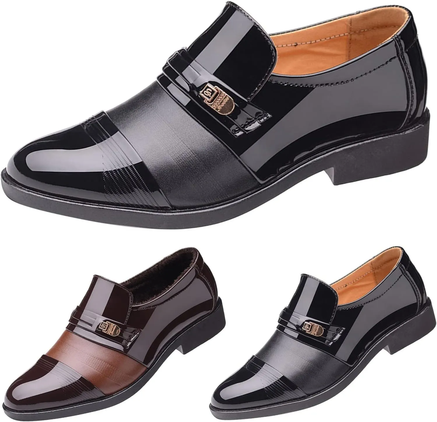 Dress Shoes for Men Slip On Pointed Toe Oxfords Shoes Low Heeled Breathable Leather Shoes Minimalist Derby Shoes