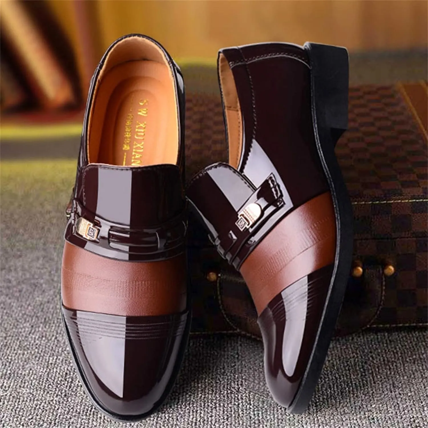 Dress Shoes for Men Slip On Pointed Toe Oxfords Shoes Low Heeled Breathable Leather Shoes Minimalist Derby Shoes