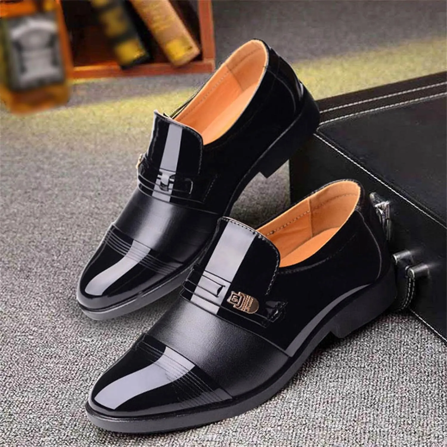 Dress Shoes for Men Slip On Pointed Toe Oxfords Shoes Low Heeled Breathable Leather Shoes Minimalist Derby Shoes