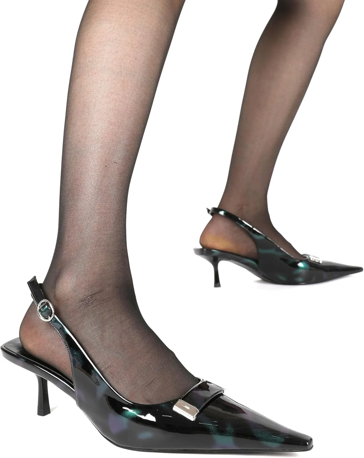 Esvowido Womens Slingback Kitten Heels Comfortable Pointed Toe Slingback Pumps 2 Inches Low Heels Pumps with Buckle Strap Party Dress Shoes