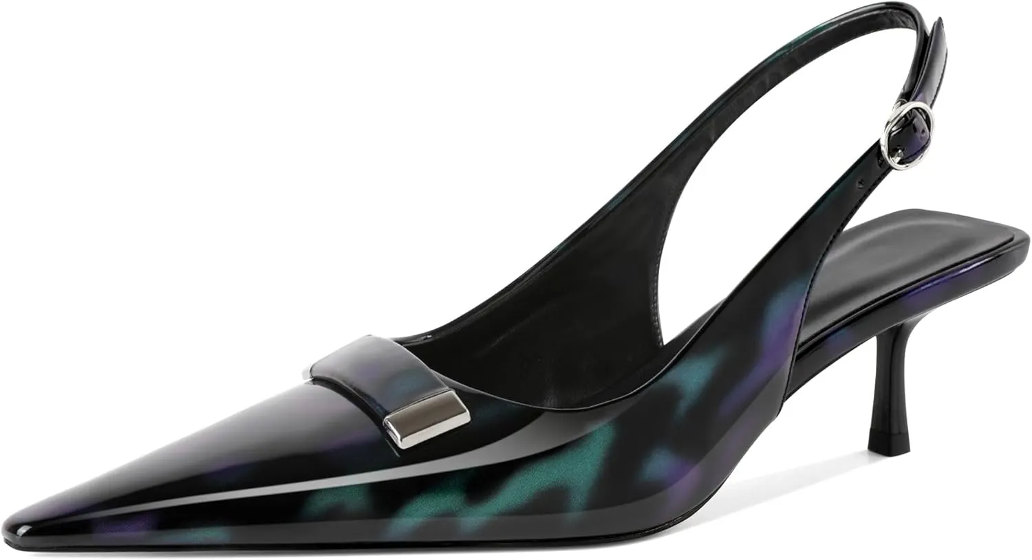 Esvowido Womens Slingback Kitten Heels Comfortable Pointed Toe Slingback Pumps 2 Inches Low Heels Pumps with Buckle Strap Party Dress Shoes