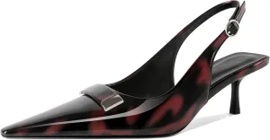 Esvowido Womens Slingback Kitten Heels Comfortable Pointed Toe Slingback Pumps 2 Inches Low Heels Pumps with Buckle Strap Party Dress Shoes