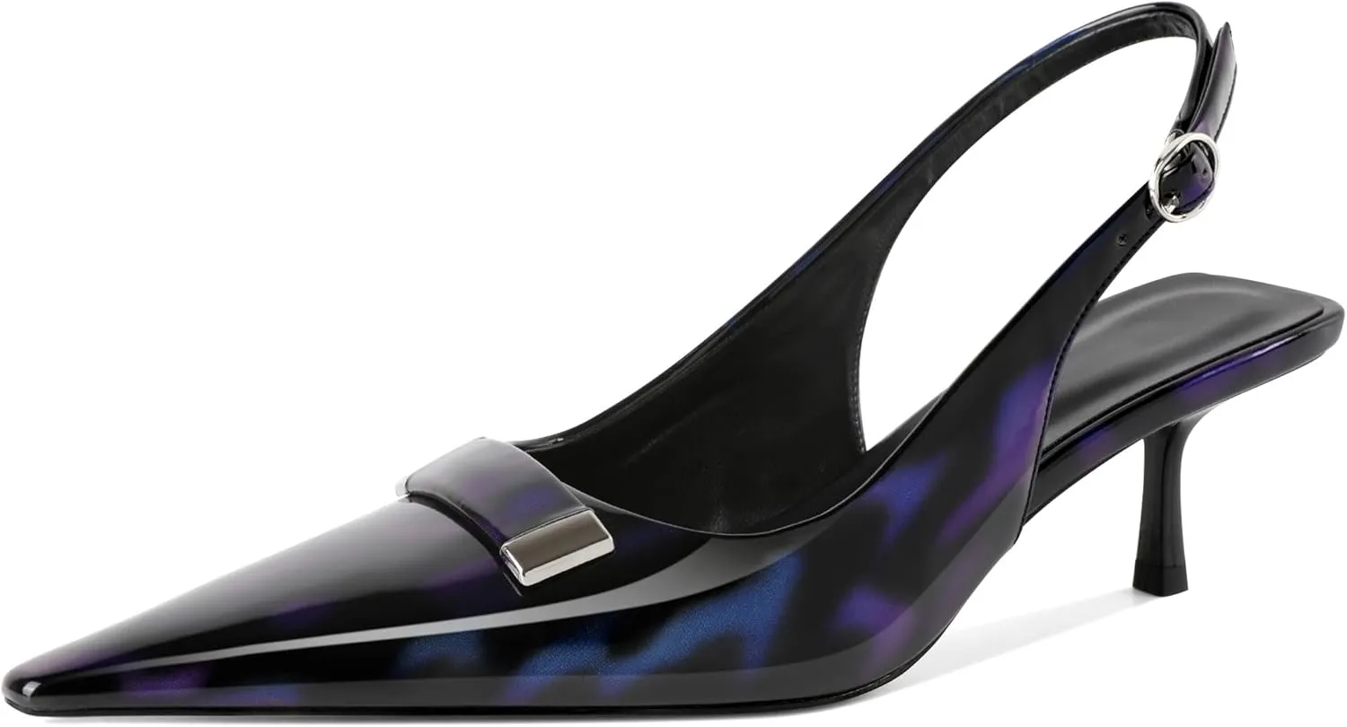 Esvowido Womens Slingback Kitten Heels Comfortable Pointed Toe Slingback Pumps 2 Inches Low Heels Pumps with Buckle Strap Party Dress Shoes