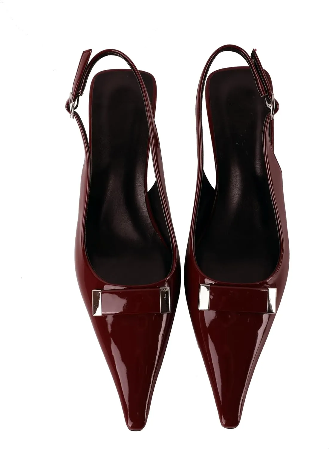 Esvowido Womens Slingback Kitten Heels Comfortable Pointed Toe Slingback Pumps 2 Inches Low Heels Pumps with Buckle Strap Party Dress Shoes