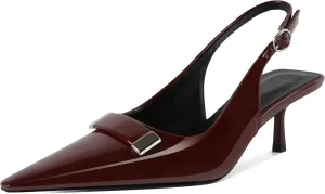 Esvowido Womens Slingback Kitten Heels Comfortable Pointed Toe Slingback Pumps 2 Inches Low Heels Pumps with Buckle Strap Party Dress Shoes