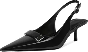 Esvowido Womens Slingback Kitten Heels Comfortable Pointed Toe Slingback Pumps 2 Inches Low Heels Pumps with Buckle Strap Party Dress Shoes