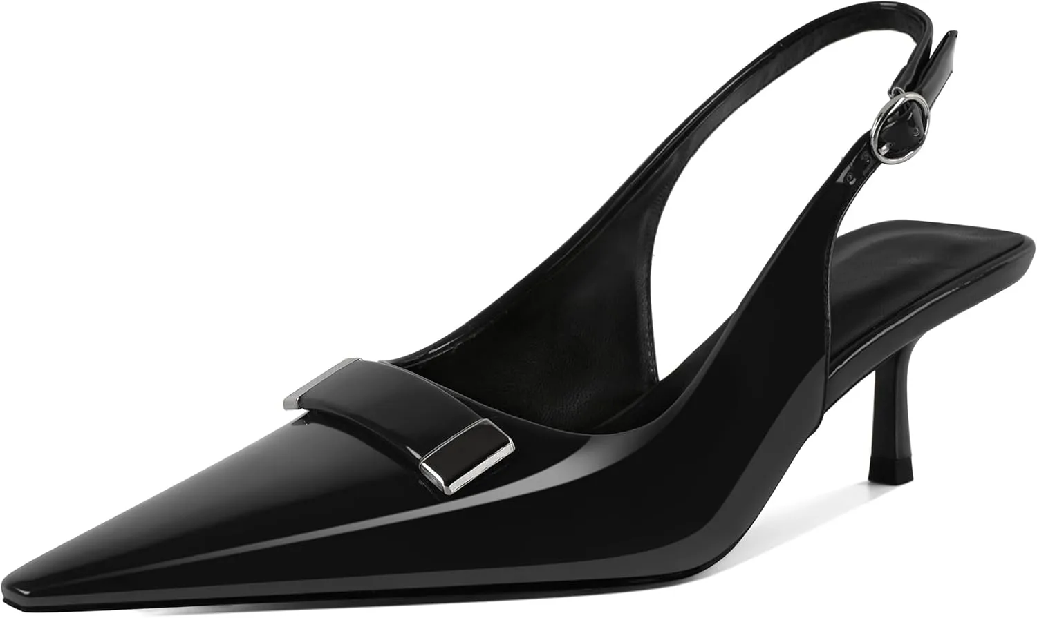 Esvowido Womens Slingback Kitten Heels Comfortable Pointed Toe Slingback Pumps 2 Inches Low Heels Pumps with Buckle Strap Party Dress Shoes