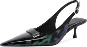 Esvowido Womens Slingback Kitten Heels Comfortable Pointed Toe Slingback Pumps 2 Inches Low Heels Pumps with Buckle Strap Party Dress Shoes