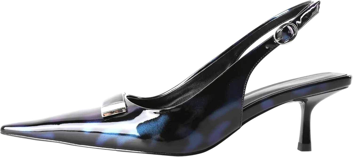 Esvowido Womens Slingback Kitten Heels Comfortable Pointed Toe Slingback Pumps 2 Inches Low Heels Pumps with Buckle Strap Party Dress Shoes
