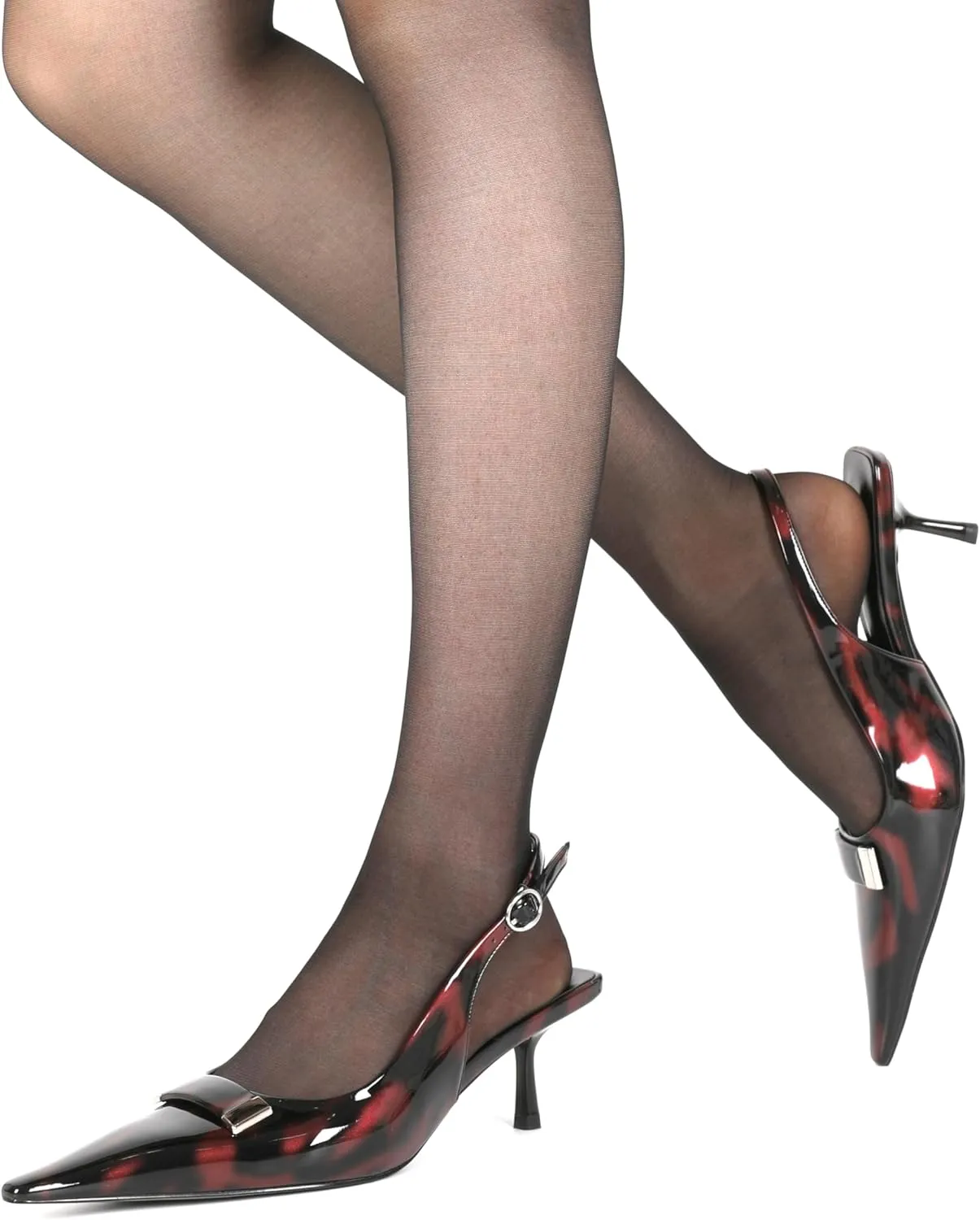 Esvowido Womens Slingback Kitten Heels Comfortable Pointed Toe Slingback Pumps 2 Inches Low Heels Pumps with Buckle Strap Party Dress Shoes