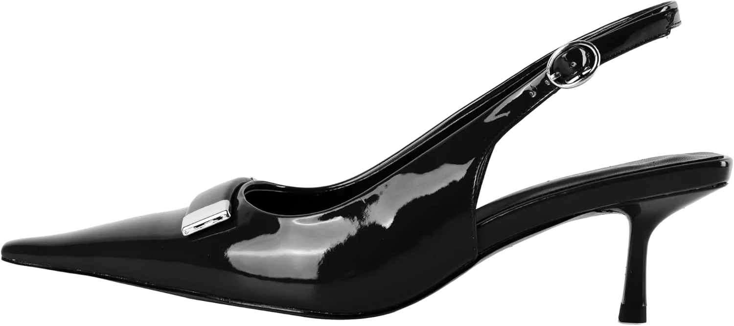 Esvowido Womens Slingback Kitten Heels Comfortable Pointed Toe Slingback Pumps 2 Inches Low Heels Pumps with Buckle Strap Party Dress Shoes