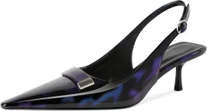Esvowido Womens Slingback Kitten Heels Comfortable Pointed Toe Slingback Pumps 2 Inches Low Heels Pumps with Buckle Strap Party Dress Shoes