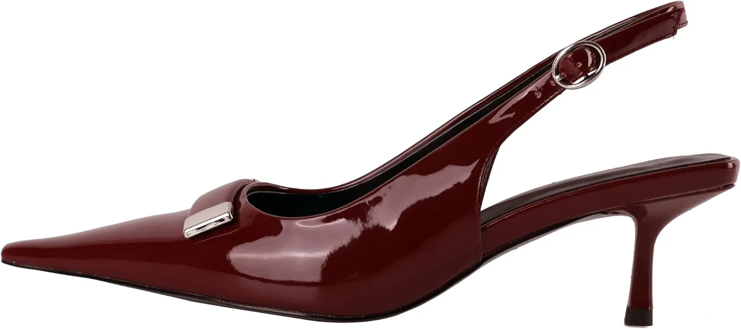 Esvowido Womens Slingback Kitten Heels Comfortable Pointed Toe Slingback Pumps 2 Inches Low Heels Pumps with Buckle Strap Party Dress Shoes