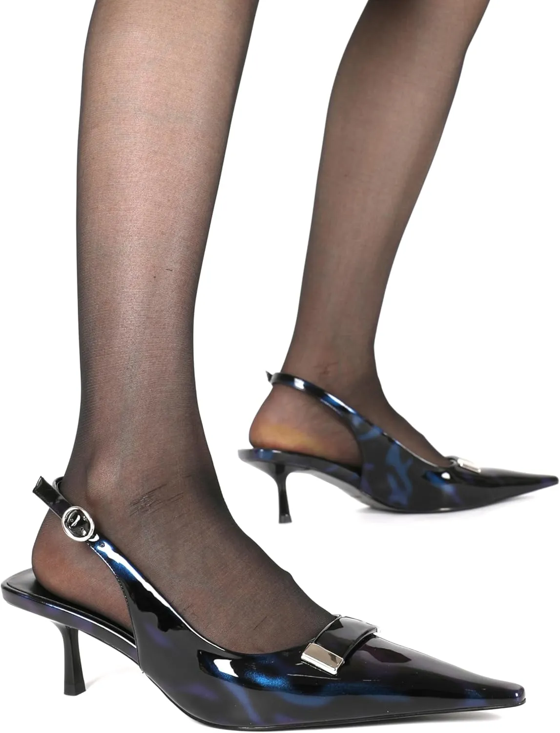 Esvowido Womens Slingback Kitten Heels Comfortable Pointed Toe Slingback Pumps 2 Inches Low Heels Pumps with Buckle Strap Party Dress Shoes