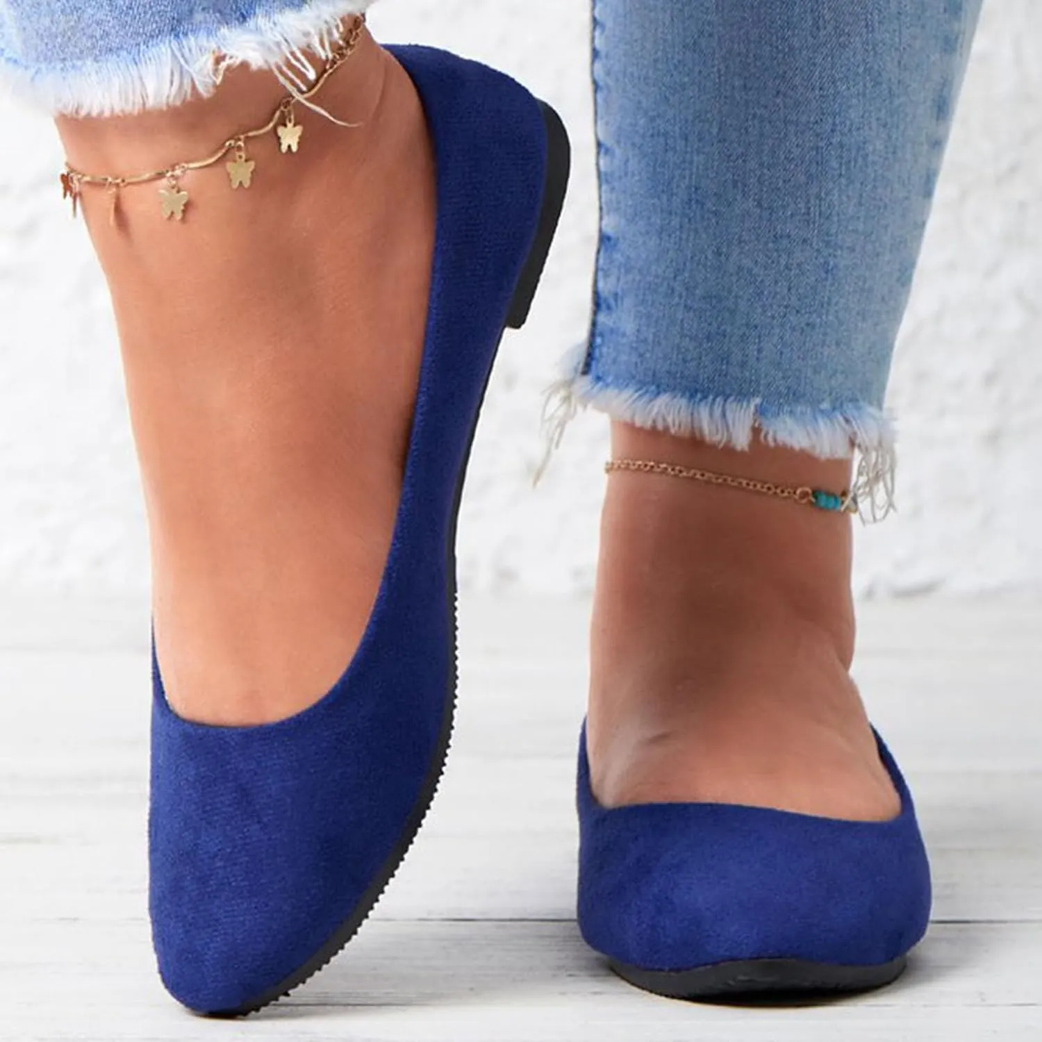 Flat Shoes for Women Comfortable Slip On Walking Ballerina Shoe Ladies Pointed-Toe Ballet Flats Suede Shallow Single-Shoes