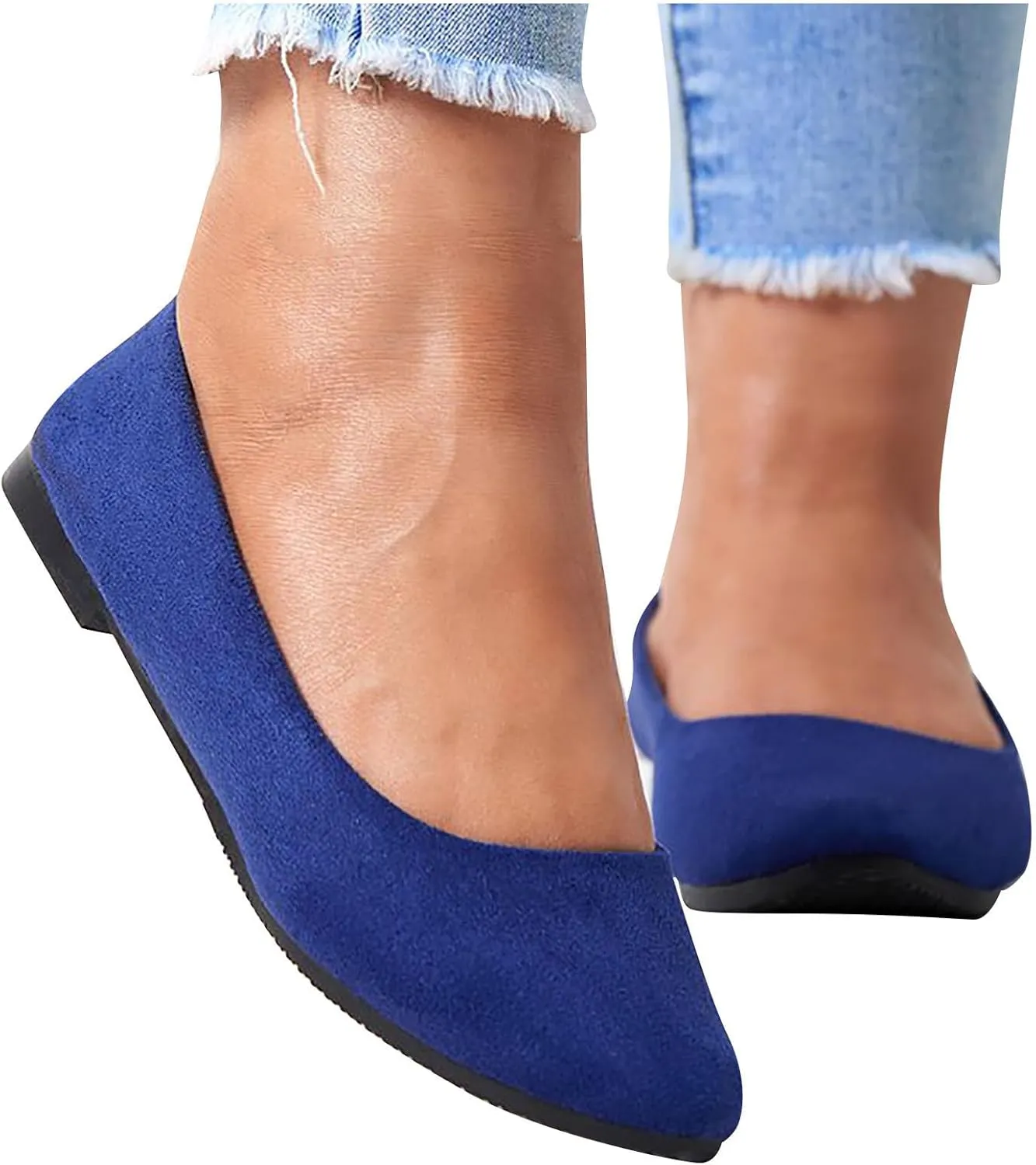 Flat Shoes for Women Comfortable Slip On Walking Ballerina Shoe Ladies Pointed-Toe Ballet Flats Suede Shallow Single-Shoes