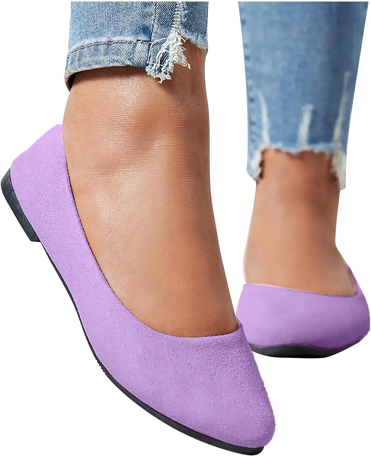 Flat Shoes for Women Comfortable Slip On Walking Ballerina Shoe Ladies Pointed-Toe Ballet Flats Suede Shallow Single-Shoes