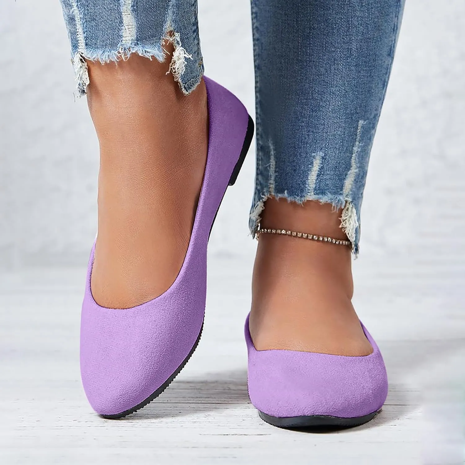 Flat Shoes for Women Comfortable Slip On Walking Ballerina Shoe Ladies Pointed-Toe Ballet Flats Suede Shallow Single-Shoes
