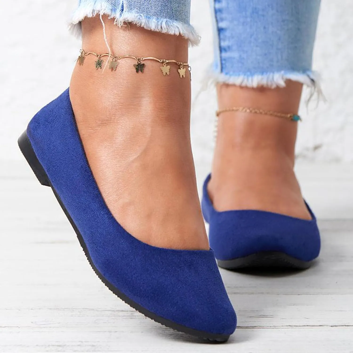 Flat Shoes for Women Comfortable Slip On Walking Ballerina Shoe Ladies Pointed-Toe Ballet Flats Suede Shallow Single-Shoes