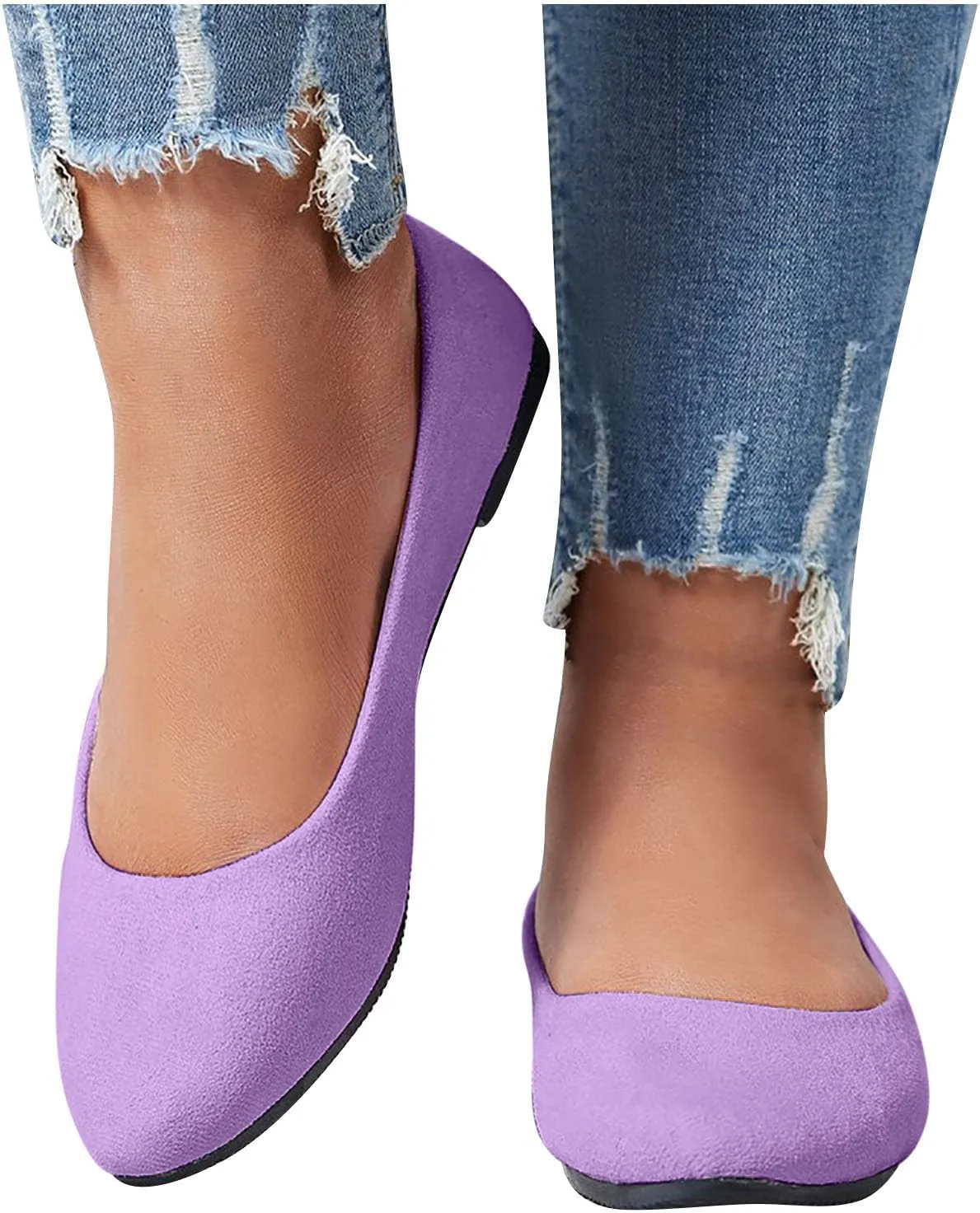 Flat Shoes for Women Comfortable Slip On Walking Ballerina Shoe Ladies Pointed-Toe Ballet Flats Suede Shallow Single-Shoes