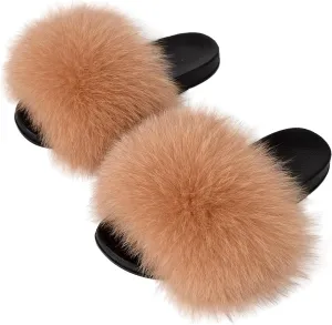 FOLOBE Women Fuzzy Slides Fur Feather Sandals Fur Slips Fur Slippers Fluffy Slides Outdoor House Slides Shoes Fuzzy Slippers Fluffy Sandals slip on fur slippers