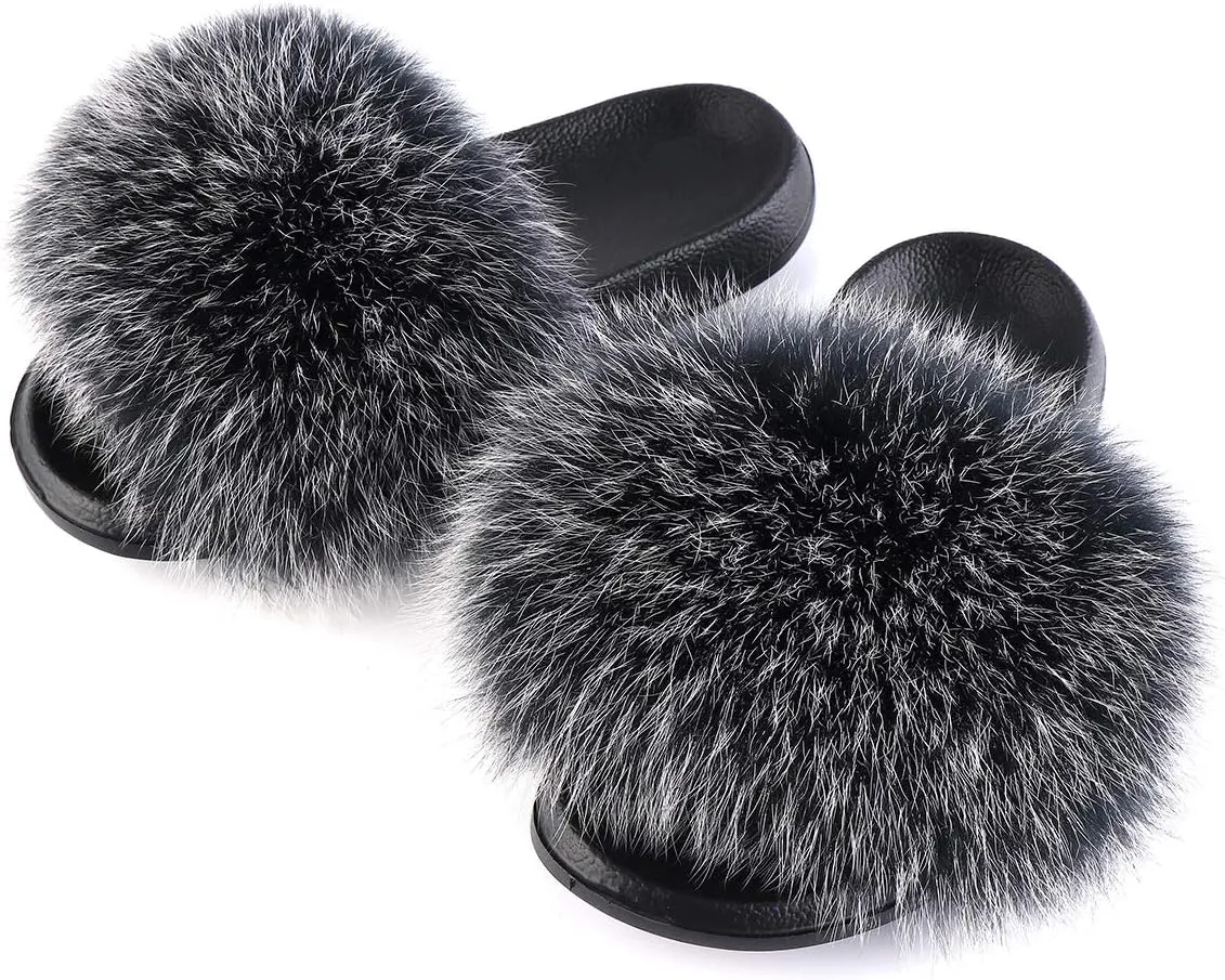 FOLOBE Women Fuzzy Slides Fur Feather Sandals Fur Slips Fur Slippers Fluffy Slides Outdoor House Slides Shoes Fuzzy Slippers Fluffy Sandals slip on fur slippers