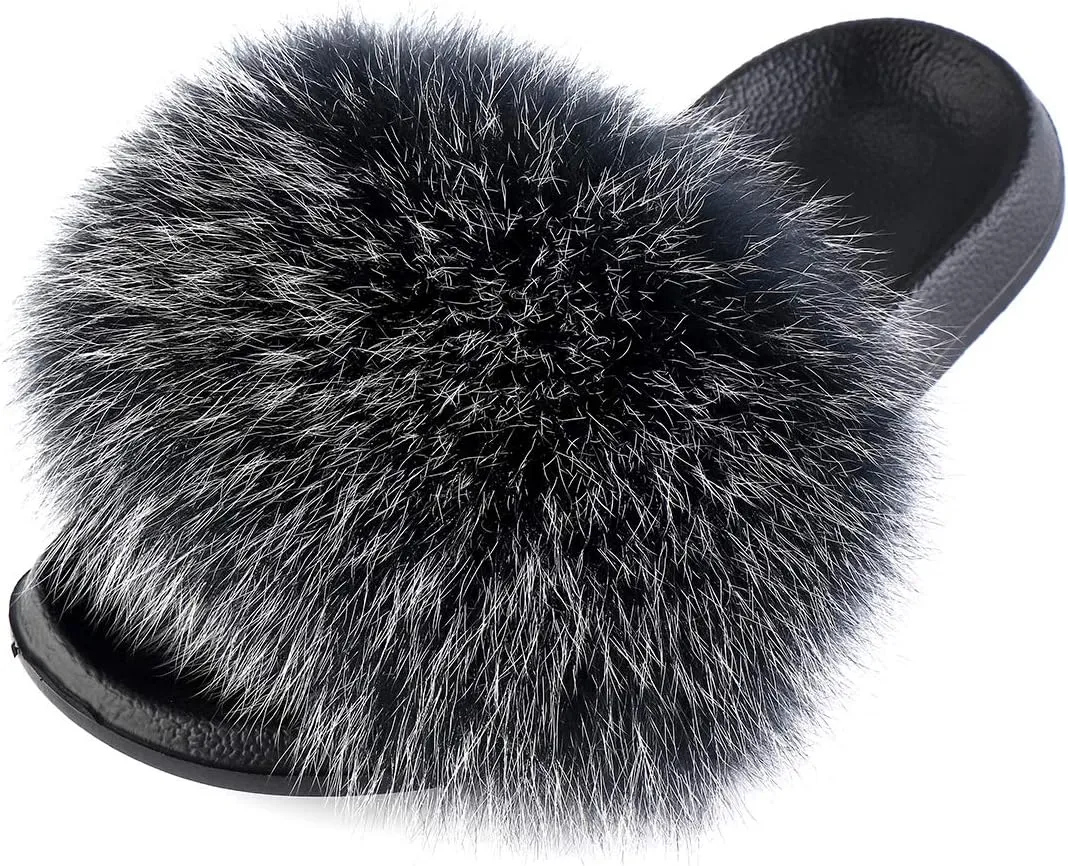 FOLOBE Women Fuzzy Slides Fur Feather Sandals Fur Slips Fur Slippers Fluffy Slides Outdoor House Slides Shoes Fuzzy Slippers Fluffy Sandals slip on fur slippers