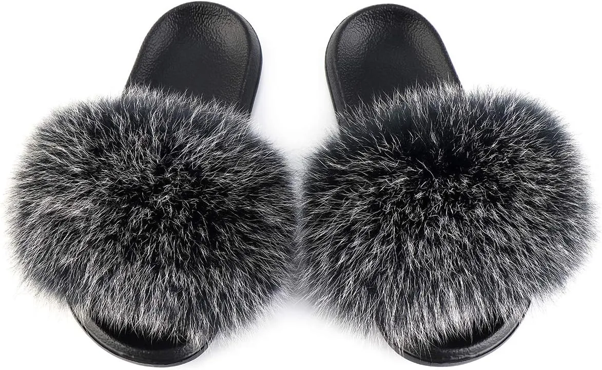 FOLOBE Women Fuzzy Slides Fur Feather Sandals Fur Slips Fur Slippers Fluffy Slides Outdoor House Slides Shoes Fuzzy Slippers Fluffy Sandals slip on fur slippers