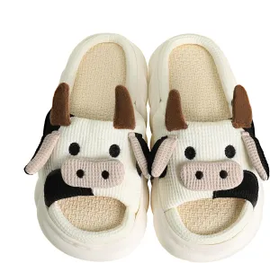 Gaolinci Cartoon Cow Cotton Slippers, Winter Indoor Outdoor Slippers for Women