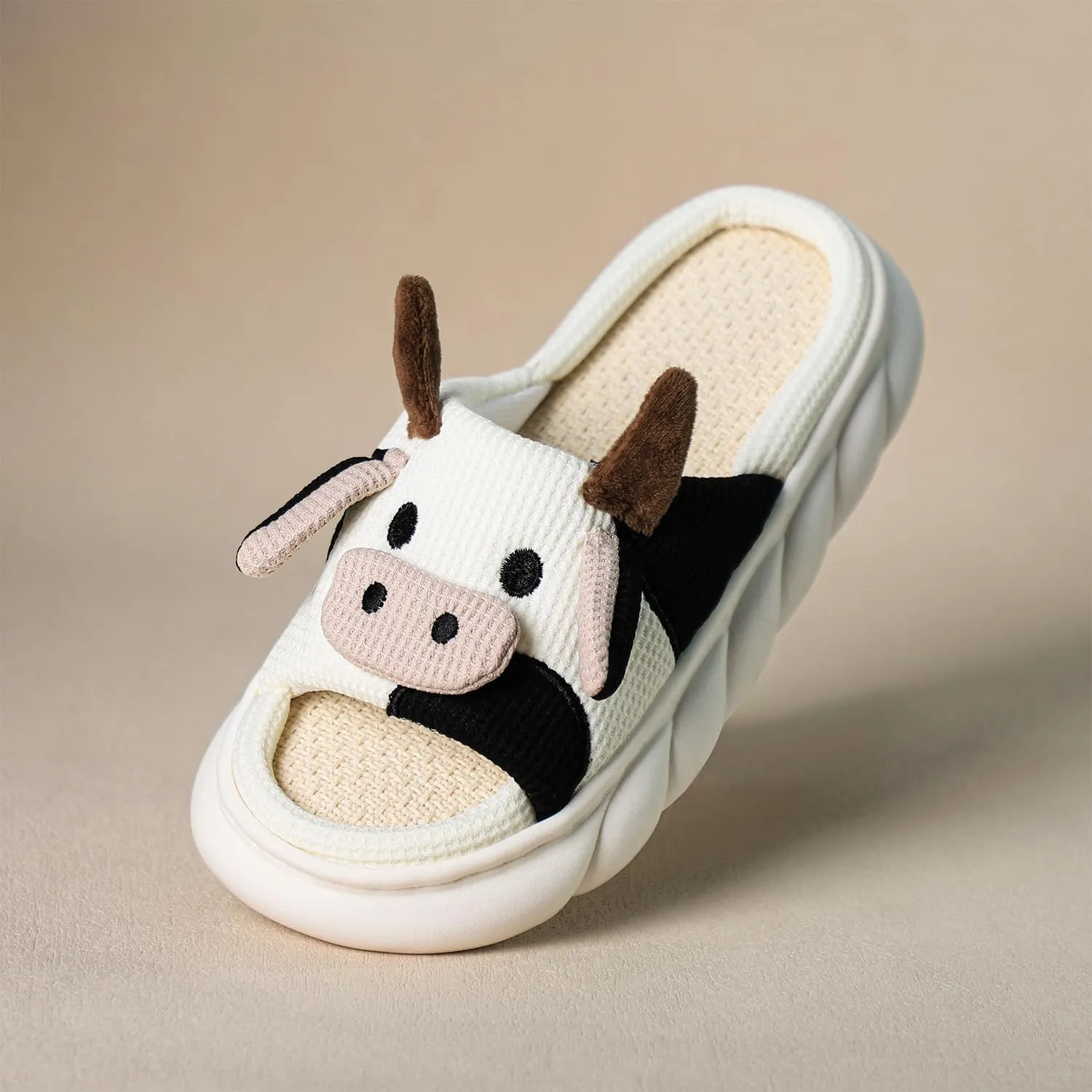Gaolinci Cartoon Cow Cotton Slippers, Winter Indoor Outdoor Slippers for Women