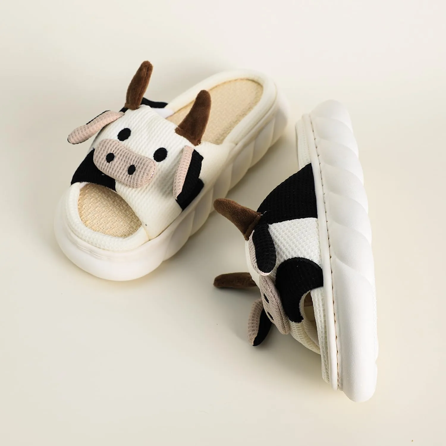 Gaolinci Cartoon Cow Cotton Slippers, Winter Indoor Outdoor Slippers for Women