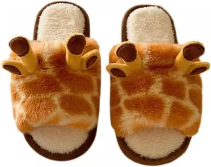 Gaolinci Cartoon Giraffe Cotton Slippers, Winter Indoor Outdoor Slippers for Women