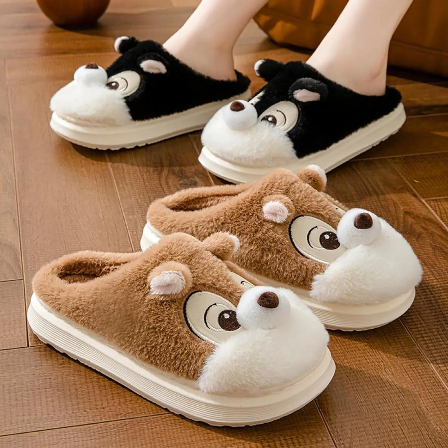 Gaolinci Cartoon Giraffe Cotton Slippers, Winter Indoor Outdoor Slippers for Women