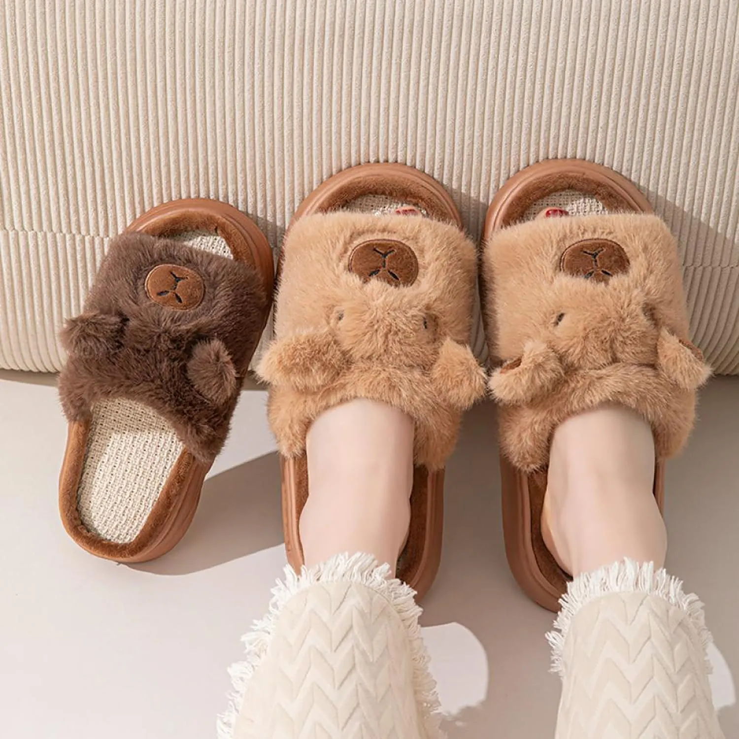Gaolinci Cartoon Giraffe Cotton Slippers, Winter Indoor Outdoor Slippers for Women