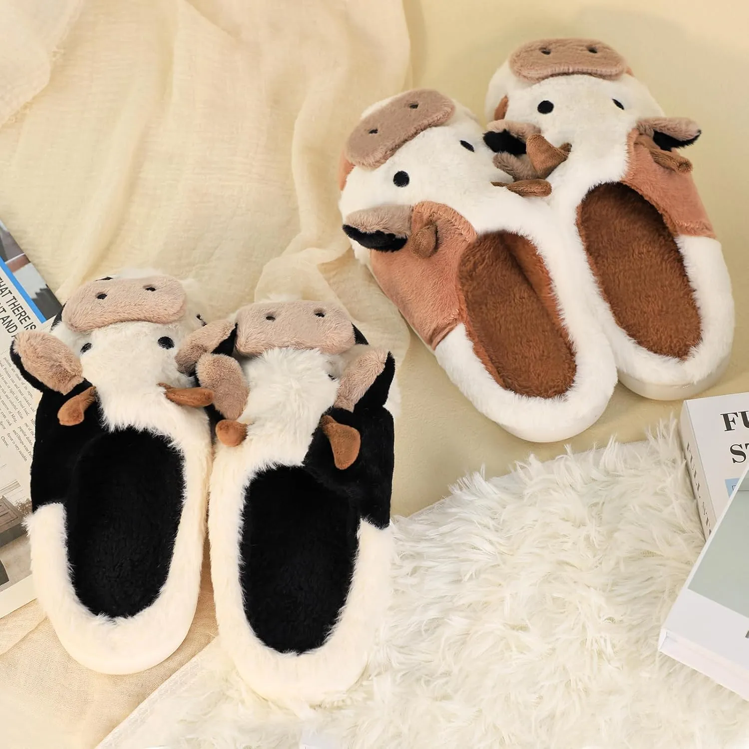 Gaolinci Cartoon Giraffe Cotton Slippers, Winter Indoor Outdoor Slippers for Women